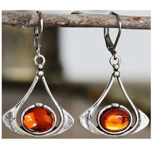 Vintage Drop Style Earrings Silver Electro-Plated & Synthetic Gemstone